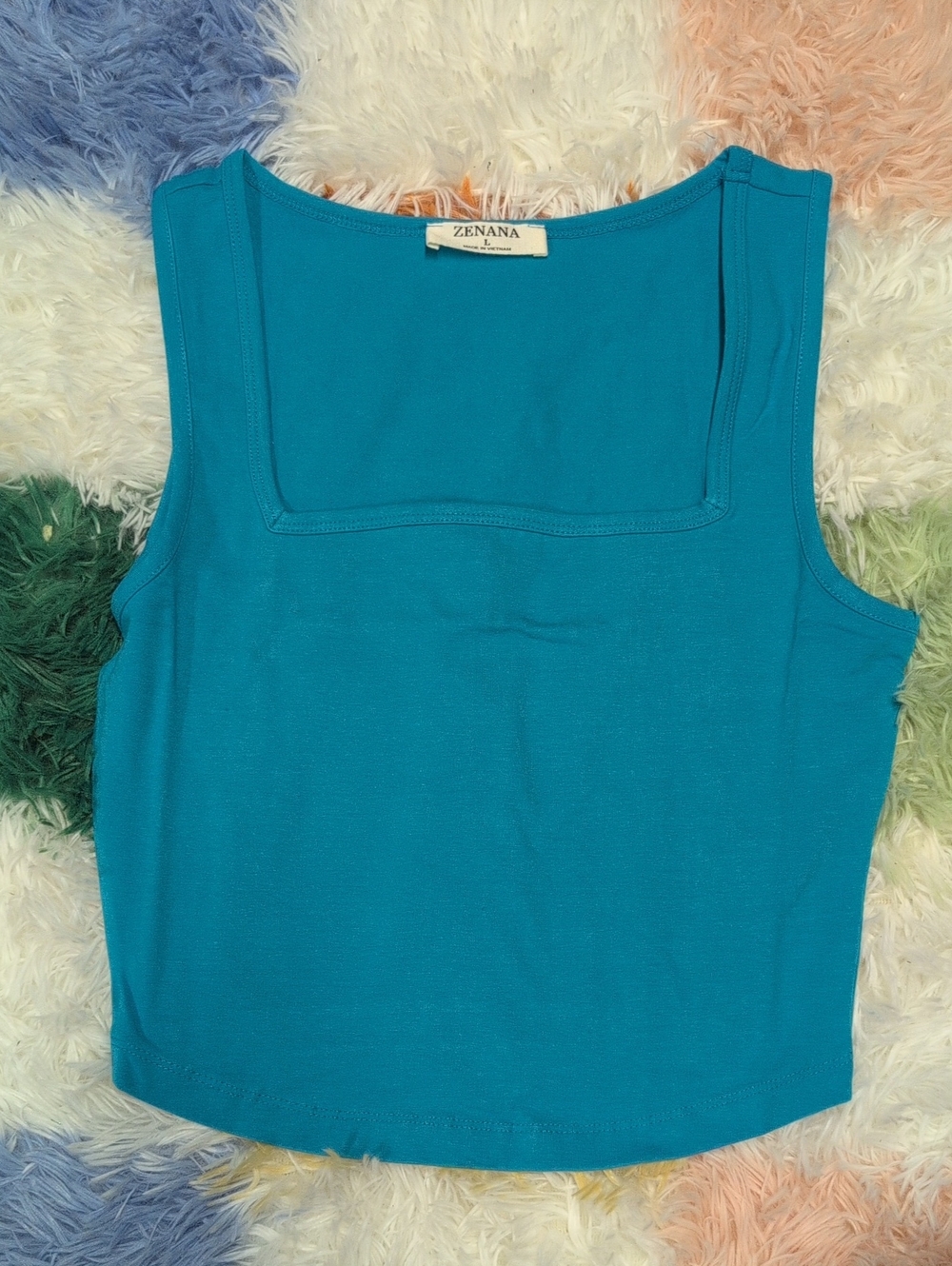 Zenana Outfitters Teal Square Neck Ribbed Tank
